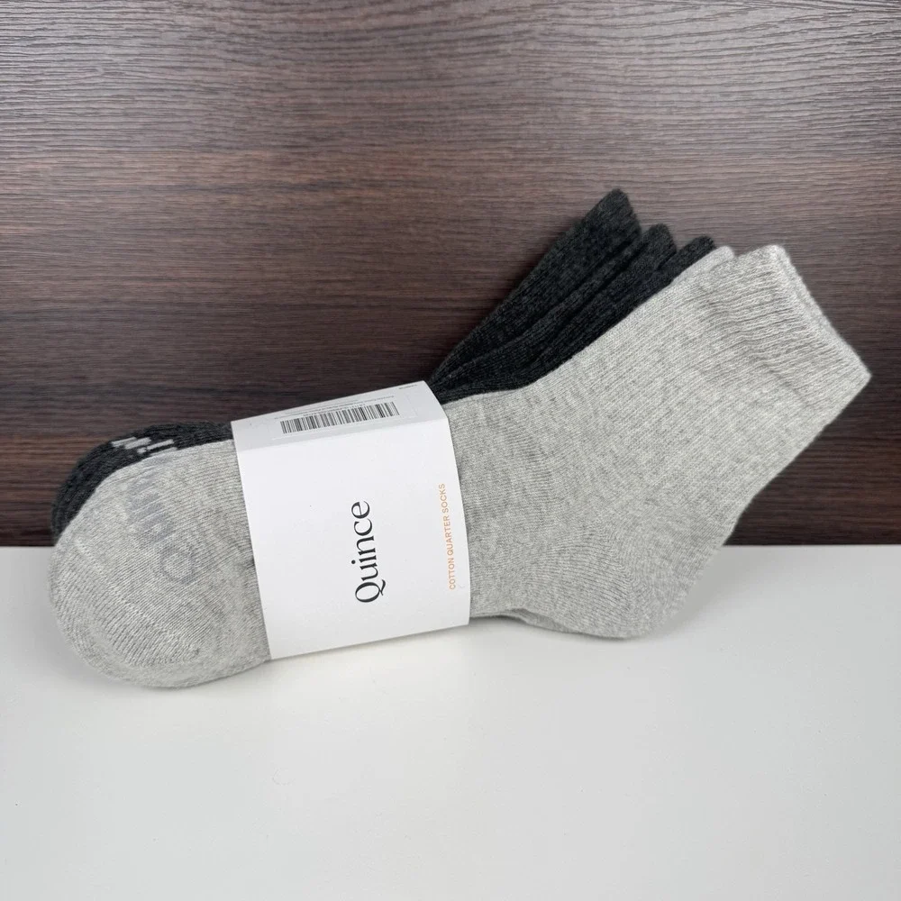 QUINCE Everyday Cotton Quarter Socks 4 Pack Gray / Charcoal   M 6-9    W 8-10.5